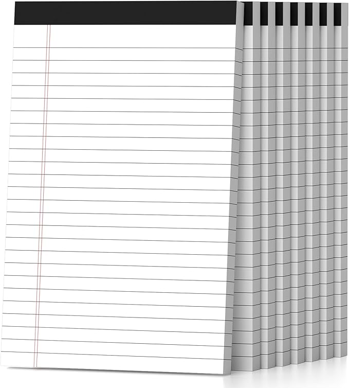 8 Pack Note Pads 5 x 8 Inch, White Narrow Ruled Small Legal Pads, Perforated Notepad 5 x 8 Lined Writing Pads, College Lined Legal Notepads for To-do Lists, Daily Note-taking, School and Office