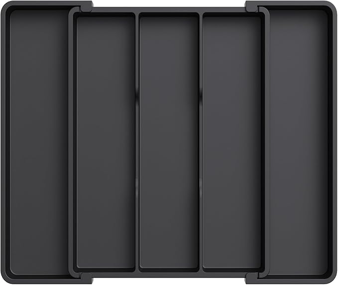 Lifewit Utensil Organizer for Kitchen Drawers, Expandable Cooking Utensil Tray, Adjustable Cutlery Silverware Flatware Holder, Plastic Spatula Tools and Gadgets Storage Divider, Black, 11"-18" x 14"