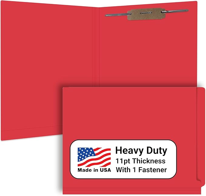 Red File Folders, USA Made, Doctor Stuff, One 2" Bonded Fastener Top Right Position 1, Durable 11pt, Reinforced End Tab File Folders with Prong, Medical Chart, Patient Chart, 50/Box