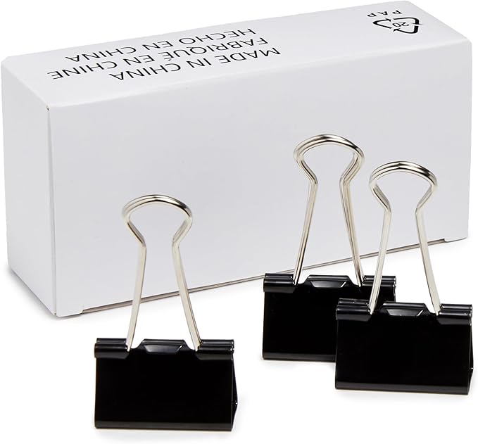 Amazon Basics Sturdy Binder Clips for Office Use, 96 Count (96 Pack of 12), Medium, 1.25 in, Black