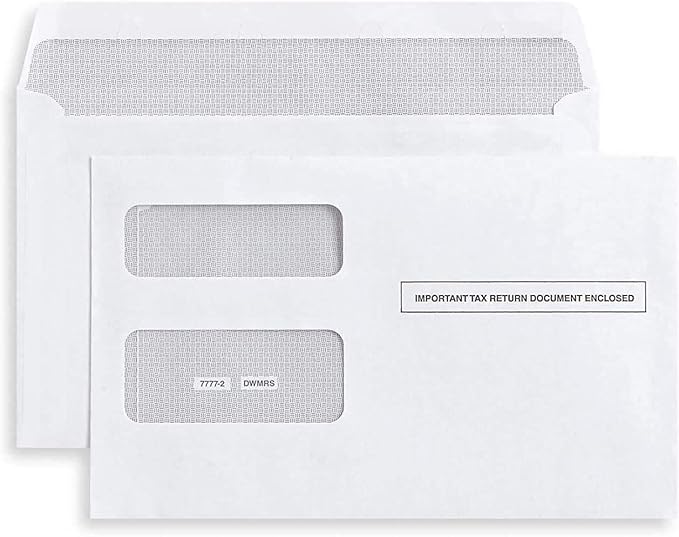 500 1099 Tax Envelopes, Self-Seal for 1099 Misc, R, DIV, INT, 1095 C, Printed Laser Forms from Quickbooks or Similar Tax Software, Double-Window Security tinted, 5 5/8 x 9, Box of 500 Envelopes
