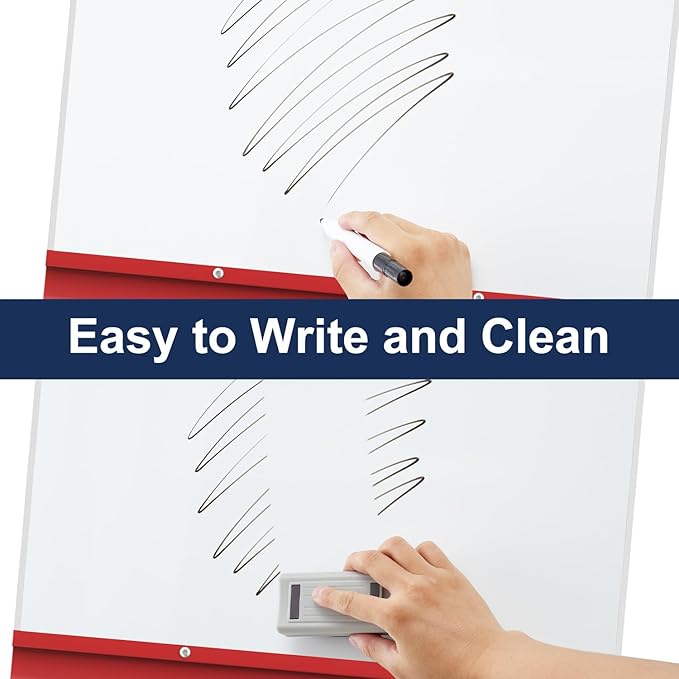 TSJ OFFICE Mobile Whiteboard Magnetic - 40 x 26 Inches Dry Erase Board on Wheel with Stand Flipchart Easel Height Adjustable,Red