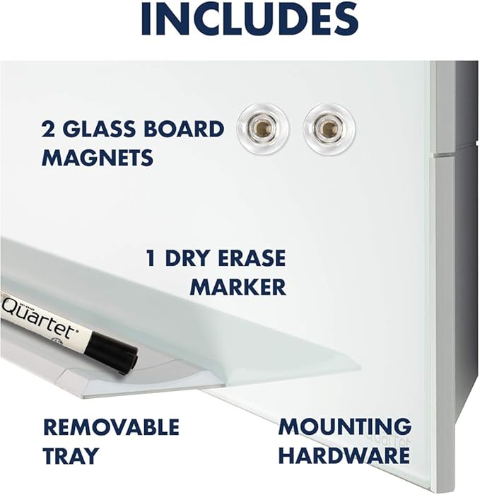 Quartet Glass Whiteboard, Magnetic Dry Erase White Board, 74" x 42", Wide Format, Aluminum Frame, Element (G7442E)