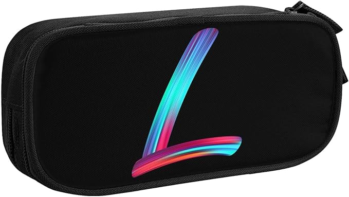 Cute Initial Pencil Case for Kids Students, Large Capacity Pencil Pouch for Boys Girls, Letter Design Pencil Box Pen Bag Office Stationery Organizer, Rainbow Letter L