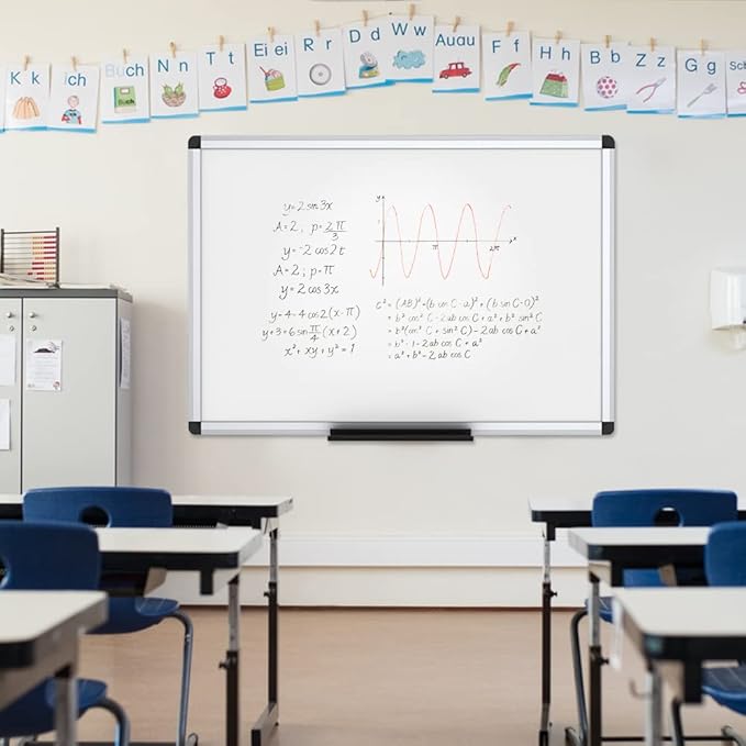 VIZ-PRO Dry Erase Board/Magnetic White Board, 48 X 32 Inches, Silver Aluminium Frame
