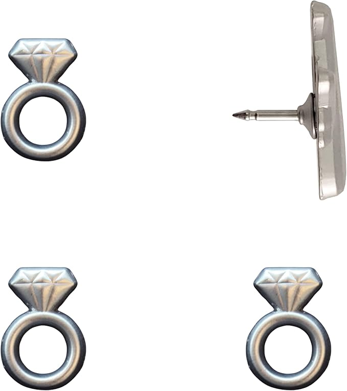 Engagement Ring Push Pins - Silver Diamond Ring Map Pins for Cork Boards, Maps, or Lapel Use - Designed in USA - Set of 4