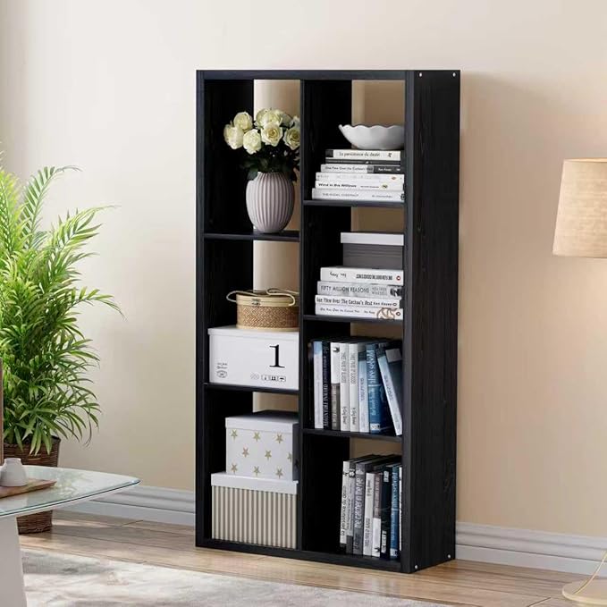 Cube Storage Organizer Bookcase, Decorative 11 inch Open Back Cubical Shelf with Thickened Border, Display Bookshelf for Living Room, Home Office, Sturdy Room (Black, 7 Cube)