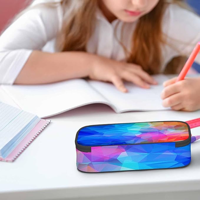 Blue Red Geometric Pencil Bag Abstract Sparkling Transparent Diamond Big Capacity Pencil Case Pencil Pouch Pen Bag School Students Boy Girl