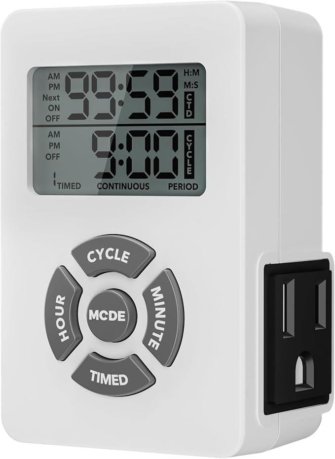 BN-LINK Digital Outlet Timer with Interval Repeat Cycle Indoor,24 Hour Programmable Outlet Timers for Electrical Outlet, Energy Saving 3 Prong Plug-in Outlet with Countdown On/Off,125V/15A/1875W
