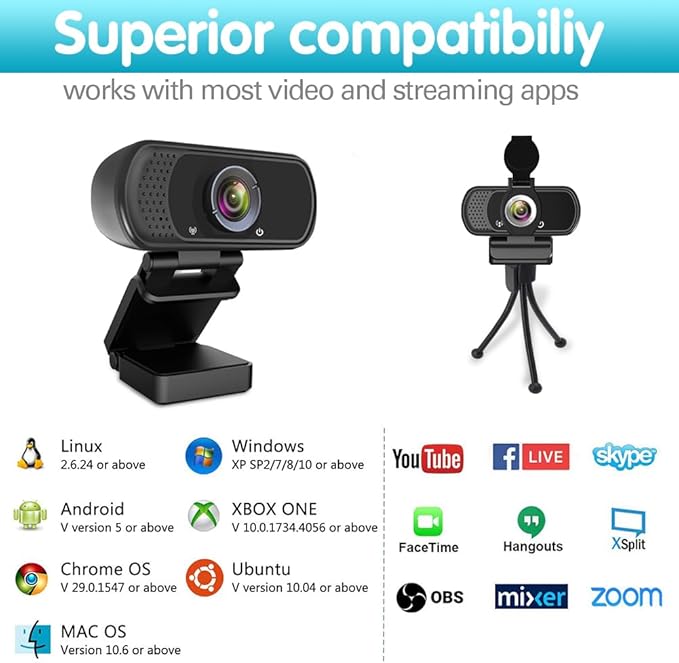 GoHZQ Pro 1080p USB Camera for Switch 2/ PC, 110° Wide Angle Webcam, Plug & Play for PC/Mac/Laptop/Monitor, Streaming Webcam for Zoom/Skype/Teams/YouTube/OBS