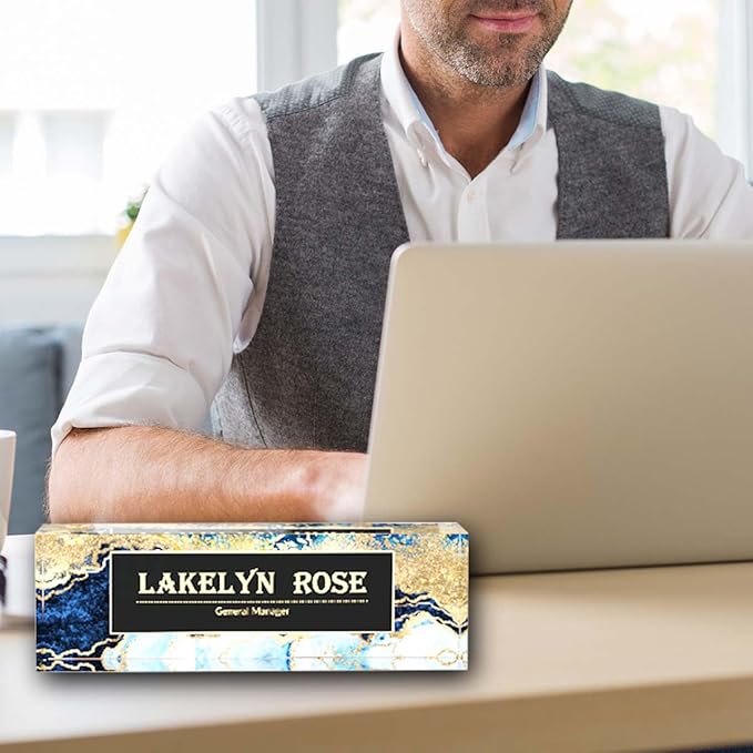 Name Plate for Desk, Custom Art Desk Name Plate, Personalized on Clear Acrylic Glass, Office Desk Decoration and Personalized Office Gifts (Gilded)