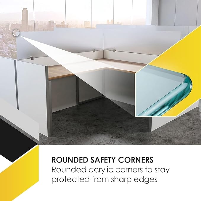 OBEX Acrylic Mounted Small Brackets Quality Desk Privacy Panel & Divider for Your Office Cubicle-Increase Separation & Improve Productivity, 24" x 66", Clear