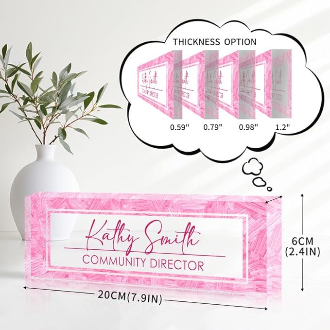 Desk Name Plate Personalized Name Plate for Desk, Office Desk Decor, 3D Style Personalized Plaque Name Plates for Desks Custom Appreciation Gifts for Boss Lady Employee Coworkers (Pink Rock)