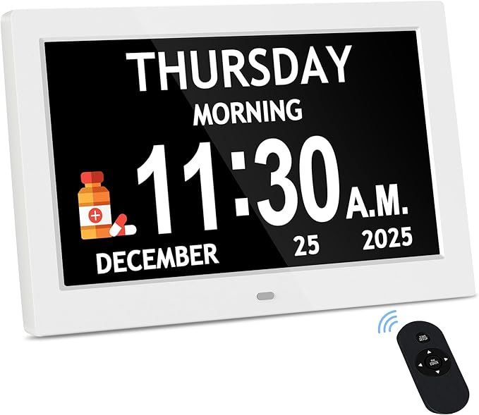 10.1'' Extra Large Digital Clock, 1280*800p HD Display, Dementia Clock For Seniors, Digital Clock With Date, Time, Day Of Week, 10 Reminders & 6 Alarms, Auto Dimming & DST, Remote Control, White