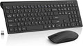 Wireless Keyboard and Mouse Combo, Silent Full-Size Computer Keyboard with Calculator Button, 2400 DPI Mice, Quiet Click, Slim Cordless USB Set for Laptop PC Windows Mac - Black