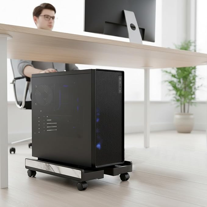 PC Case Stand - Adjustable Portable Shelf | Adjustable Computer Tower Stand with Brake Wheels, Portable Under-Desk Shelf for Laptops, Printers, Monitors, Game Setups, Office, and Floor Storage