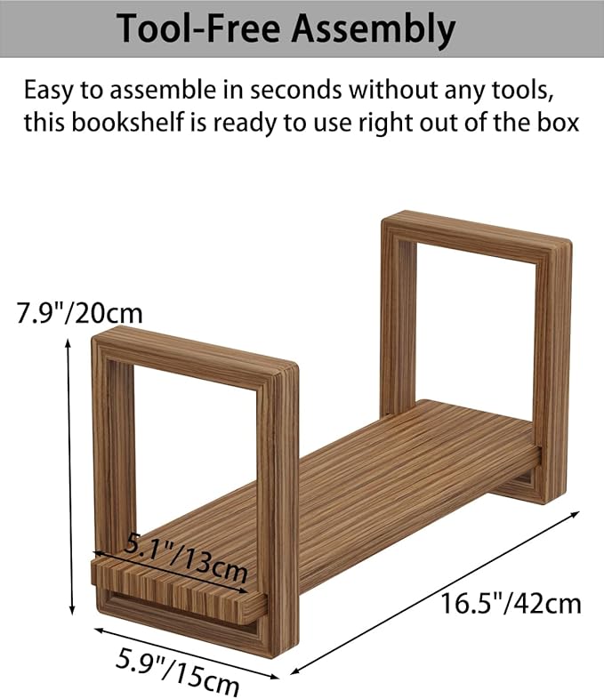 Adjustable Desktop Bookshelf, Retro Tabletop Bookshelf, Desk Shelf for Top of Desk in Living Room, Home, Office, Perfect for Magazine, Books, Cookbooks, No Tools Required to Assemble (Brown)