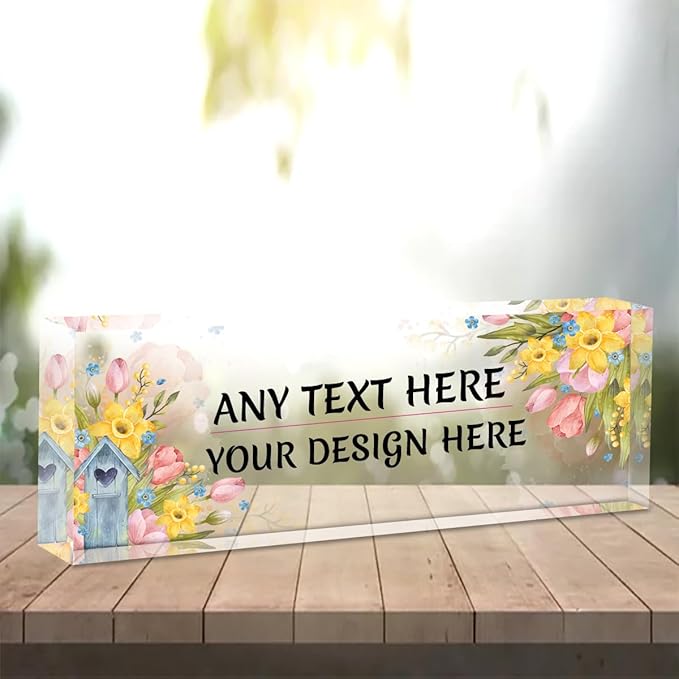 Desk Name Plate Personalized,Flower Clear Acrylic Desk Name Plate,Personalized Name Plate for Desk,Office Decor for Women or Men Coworkers,Boss,Employee,Teacher