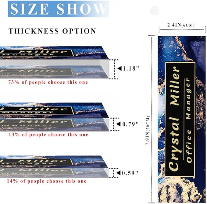 Office Desk Name Plate Personalized, Custom Plates for Desks on Acrylic Glass, Decor Nameplate, Accessories, Personalized Gift Boss Coworkers (Black Marble),(731)