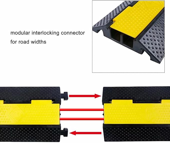 Rubber Cable Ramp Cord Cover Cable Protector Ramps Wire Hose Protective 2 Channel 22000Lbs Load Capacity Traffic Speed Bump for Asphalt Concrete Gravel Driveway Indoor Outdoor, 1 Pack