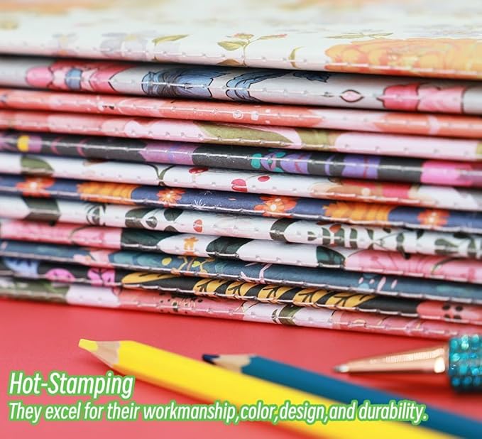 Wotion Pack of Journals for Writing A5 Notebook Bulk Set,Sketch Book- 12 Pack with 60 Blank Pages, 30 Sheets, and Embossed Cover in Gold Foil Floral Bliss Pattern (5.75 x 8.35 Inches)