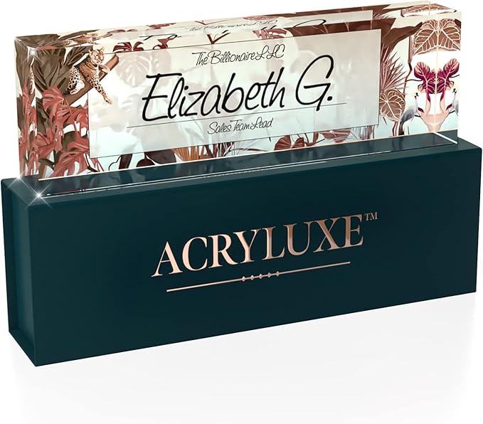 Desk Name Plate Personalized, Custom Name Plates for Desk, 2½/x8 Inches, Thick Crystal-Clear Acrylic, Gift Box, Office Desk Decor. USA Made by ACRYLUXE (Autumn)