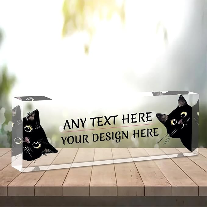 Office Desk Name Plate Personalized - Custom Acrylic Name Plates for Desk - Employee Appreciation Gifts - Office Gifts for Teacher,Boss,Nurse,Lawyer,Women Office (Cat Peeping)