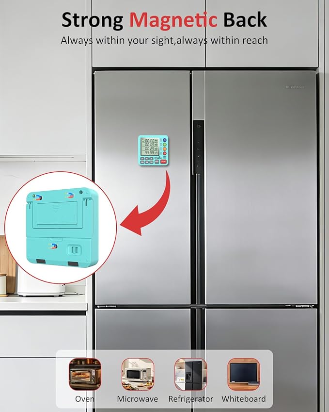 Digital Kitchen Timer for Cooking - 4 Channel Count Up Countdown Timer with Loud Alarm and Silent Mode, Large Display, Magnetic Back, Auto Memory for Classroom Study Gym, Battery Included (Mint Green)