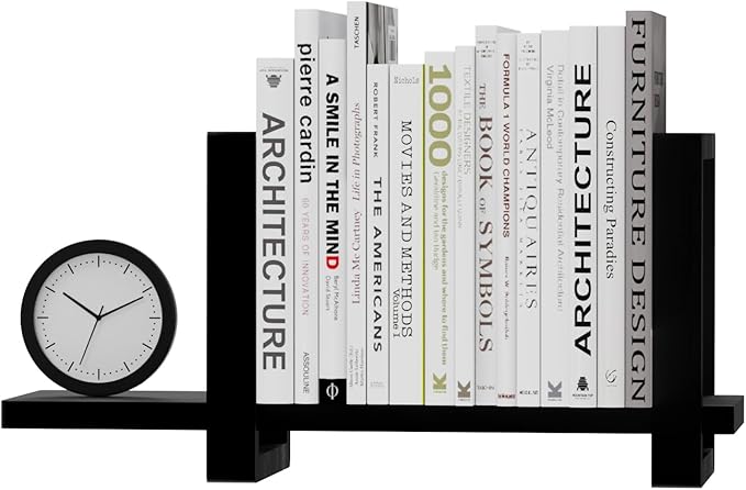 Adjustable Desktop Bookshelf, Retro Tabletop Bookshelf, Desk Shelf for Top of Desk in Living Room, Home, Office, Perfect for Magazine, Books, Cookbooks, No Tools Required to Assemble (Black)