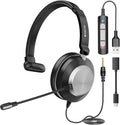 Voistek USB Headset with Microphone, Wired Computer Headset for Laptop/PC with Noise Cancelling Mic, Mono Headphones with in-Line Volume Control for Work