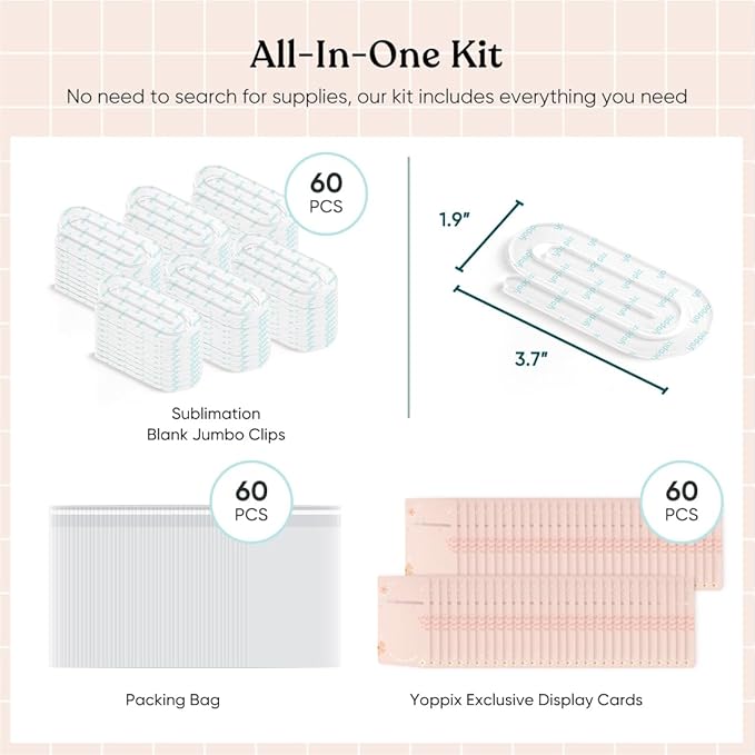YOPPIX 60 Set Sublimation Paper Clips Blanks Bulk, Jumbo Sublimation Acrylic Paperclip Bookmark Clips with 60Pcs Back Card for Heat Transfer DIY Crafts, Office School Supplies, Back to School Gifts