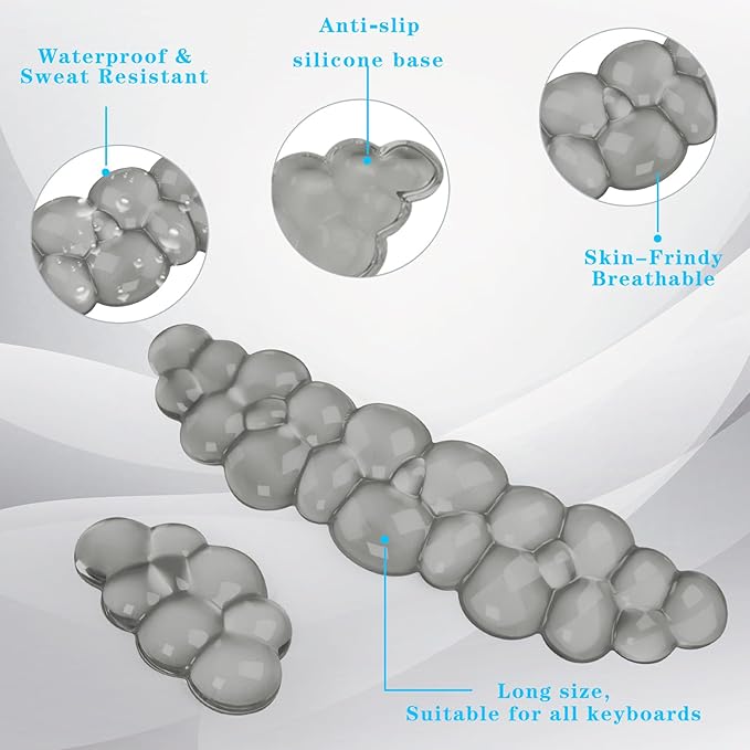 Gel Cloud Keyboard and Mouse Wrist Rest, Cute Wrist Support and Arm Support Keyboard Rest for Keyboard and Mouse Typing Pain Relief，Suitable for Office/Computer/Laptop/Gaming (Gray)