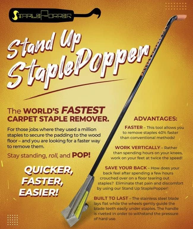 The Staple Popper – Stand Up Carpet Staple Remover Tool | Heavy Duty Staple Puller Hand Tool for Carpet, Upholstery & Flooring | Professional Staple Remover Stick for DIY & Contractors