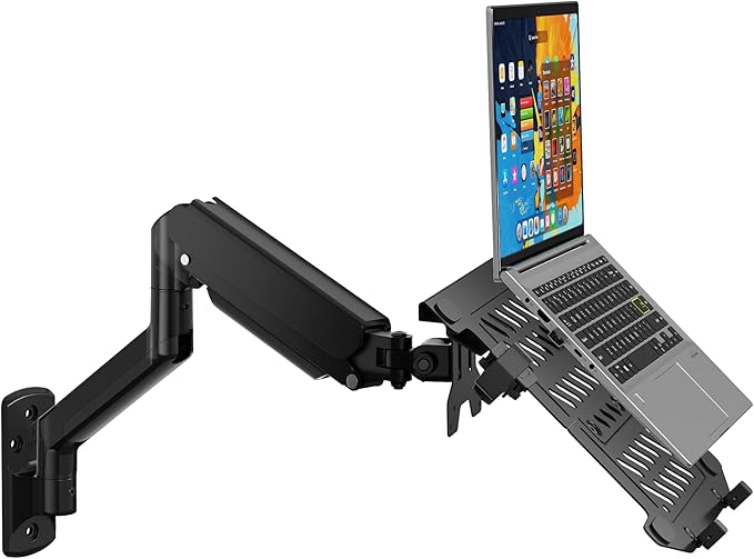 WALI Laptop Wall Mount, Full Motion Adjustable Laptop Arm Fits 10 to 17inch Notebook, 2-in-1 Monitor Wall Mount for 17 to 32inch Computer Screen, Holds up to 15.4-22lbs(GSWM001LP), Black
