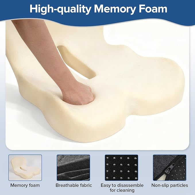 Urban Deco Memory Foam Seat Cushion, Office Chair Seat Cushion with L-Shaped Design, Ergonomic Back and Seat Pad Cushion for Car, Driving, Office, Black