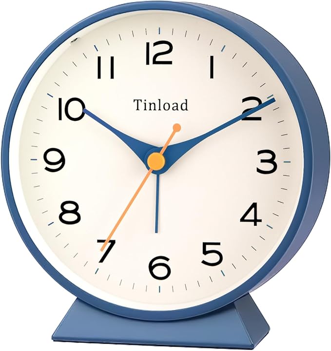 4.5" Battery Operated Retro Analog Alarm Clock, Small Silent Bedside Desk Clock,Lighted on Demand, Battery Operated, Snooze, for Living Room, Bedroom, Bedside, Desk(Blue)