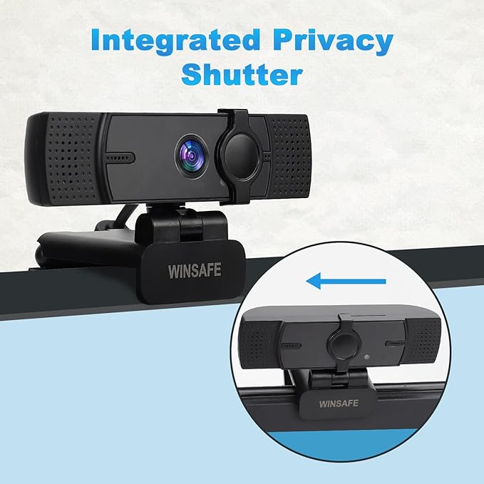 WINSAFE 4K Webcam for PC, UHD Video Calling, PDAF AutoFocus, Dual Noise-Canceling Microphones, 70° FOV, 1080P@60FPS, Privacy Cover, USB Plug&Play, Works with Teams, Zoom, OBS, Skype
