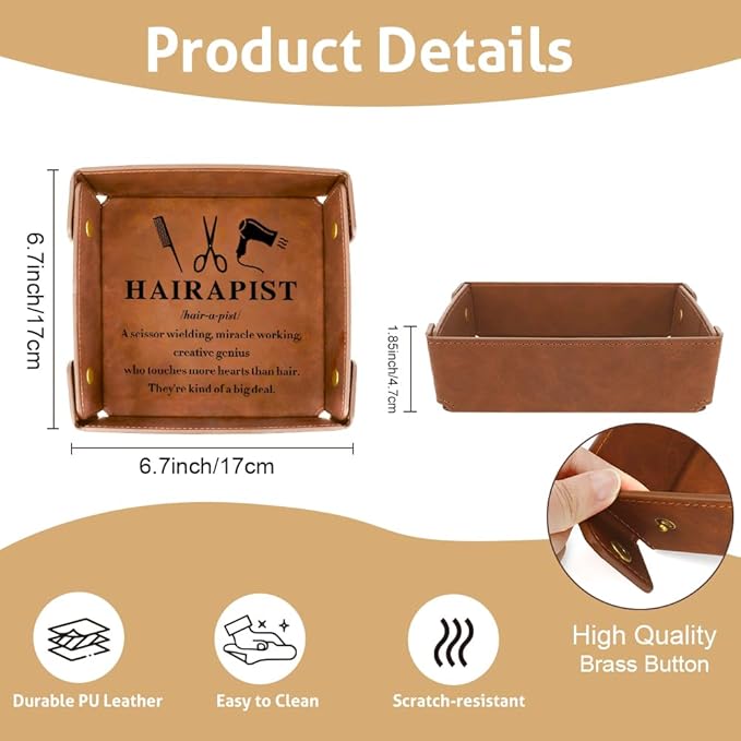 Aelciyue Hair Stylist Gifts - Christmas Retirement Valentines Appreciation Inspirational Gifts for Hairdressers Leather Tray Organizer Leather Valet Catchall Desk Tray