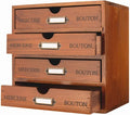 Wooden Storage Box with 4 Drawers Vintage Office Supplies and Accessories Letter Tray Wood Desktop School Supply Organizer Library Card Catalog Cabinet with Lables Rustic Jewelry Box (BROWN)