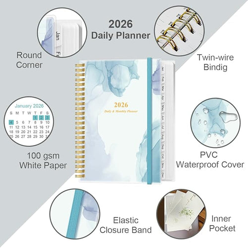 2026 Daily & Monthly Planner - One Page Per Day, Daily Planner from January 2026 to December 2026, Planner 2026 with 12 Monthly Tabs, 6.4" x 8.5", Rose Flower
