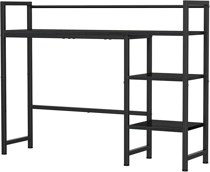 Snughome Desk Shelf, 38.6" Desk Hutch for Computer Monitor, Desktop Organizer Shelf, 4 Tier Desk Display Rack, Wood Desktop Bookshelf Storage Rack for Home Office Dorm, Black
