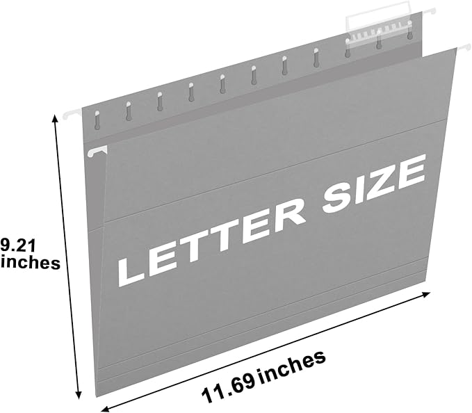 HERKKA Hanging File Folders, 30 Pack Reinforced Letter Size Hanging Folders, Designed for Bulky Files, Filing Cabinet, 1/5-Cut Adjustable Tabs (Gray)