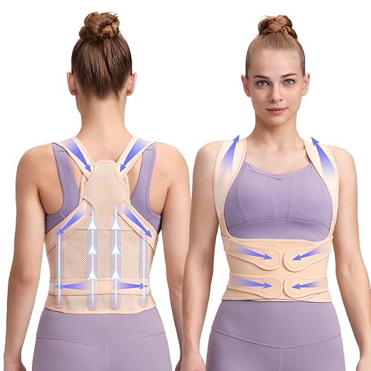 Fit Geno Back Brace Posture Corrector for Women and Men, Shoulder Straightener, Adjustable Full Back Support, Upper and Lower Back Pain Relief - Scoliosis, Hunchback, Hump, Thoracic, Spine Corrector (Multicolor, Large)