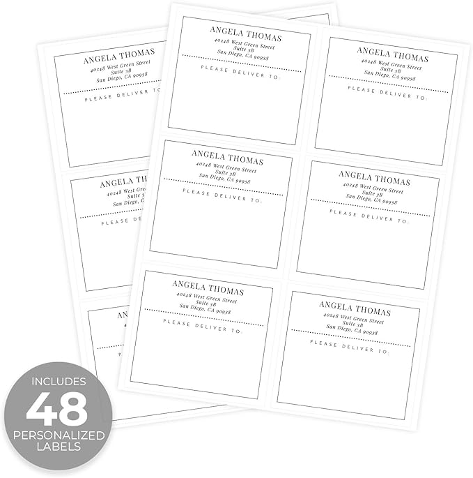 Custom Black Square Shipping Labels / 48 Personalized Address Labels/ 4" x 3½" Mailing Stickers/Made in USA