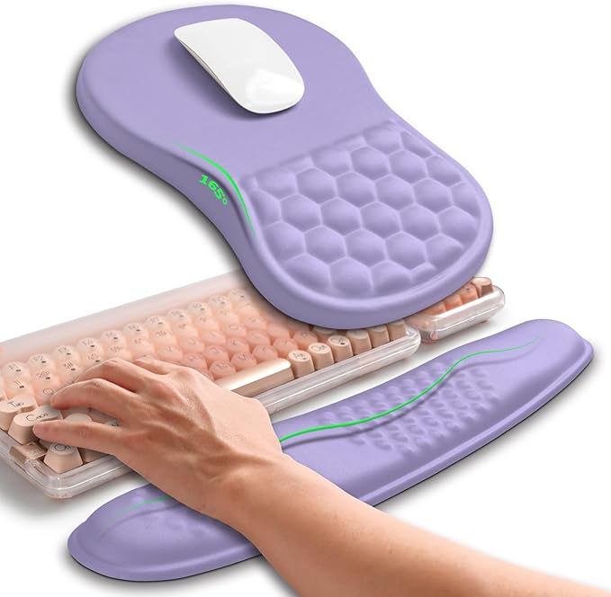 Hokafenle 2in1 Combination, Wave Keyboard Wrist Rest and Ergonomic Curvature Mouse Pad Wrist Support for Relieve Wrist Pain, Filled with Soft Cushion Memory Foam, Purplish Blue