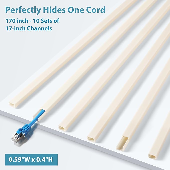 ZhiYo Mini Cord Hider - 170in PVC Self-Adhesive Cord Cover for TV, Extension Cord & USB Wires - Beige Wall Cable Hider for Wall Mounted TV - Seamless Connection
