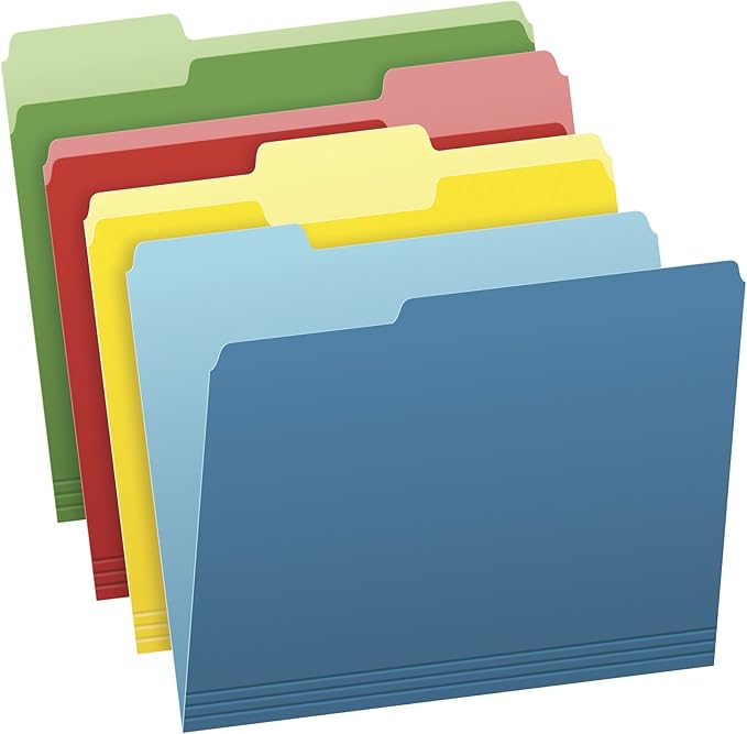Pendaflex Two-Tone Color File Folders, Letter Size, Assorted Colors (Bright Green, Yellow, Red, Blue), 1/3-Cut Tabs, Assorted, 360 Pack (03086), 4-Color