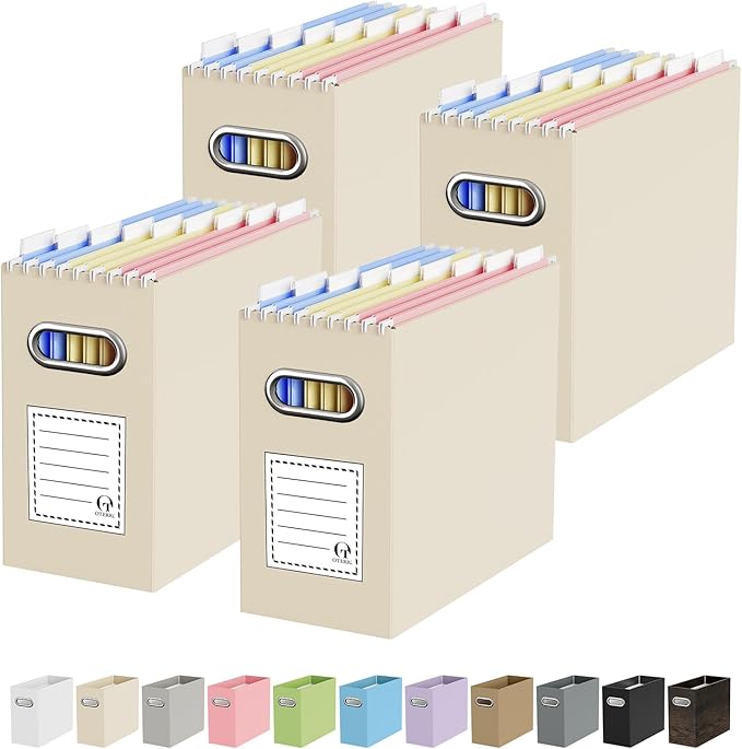 Oterri Cardboard File Organizer Box for Hanging File Folders Letter Size,File Box for Computer Desk,File Cabinet,Working Home,Office,Classroom (Beige, Letter Size - 4 Packs)