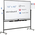 FORTUNO Large Magnetic Mobile Whiteboard 72"x40", Rolling Double Sided Stand Whiteboard on Wheels, Reversible Adjustable Height/Angle Dry Erase Board Easel White Board for Office Classroom, Black