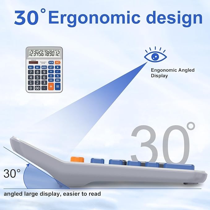 Desktop Calculator Large LCD Display 12 Digit Number Handheld Portable Pocket Basic Calculator with Big Soft Sensitive Button, Battery and Solar Powered, for Office Home School Use(OS-6M)
